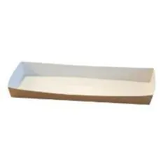 Pølsebakke med kant hvid/brun 20x9x2 cm 100 stk